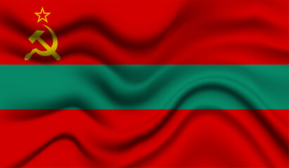 Abstract waving flag of Transnistria with curved fabric background. Creative realistic waving flag of Transnistria vector background