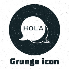Grunge Hola icon isolated on white background. Monochrome vintage drawing. Vector