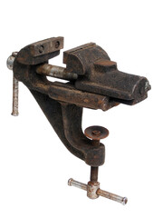 Old iron vise isolated on white background
