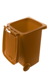 Plastic brown trash can isolated on white background