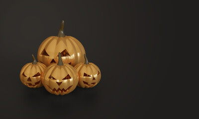 Halloween 3d rendering with stacked pumpkin.
