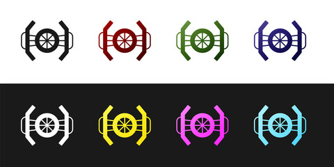 Set Cosmic ship icon isolated on black and white background. Vector