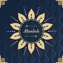 Mandala on dark blue background. Round Ornament Pattern. Indian. Arabic, Islam ornament, Buddhism culture symbol