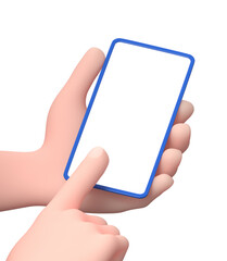 3D Cartoon Character Hands Using a Phone with White Screen