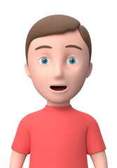 Young Kid Amazed. 3D Cartoon Character Isolated on White