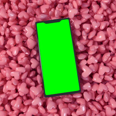 Pink little cute hearts and cell phone
