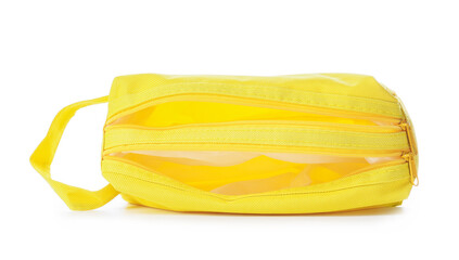 Pencil case on white background