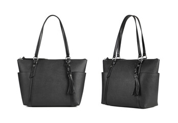 Naklejka premium Black Women's bag. Front and side views