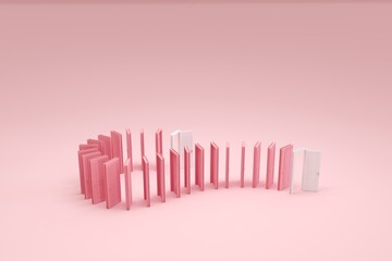 Open White door with Closed pink doors Minimal idea concept domino on pink background. 3D Rendering