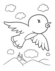 Hand drawn vector illustration of a bird Coloring Book page 
