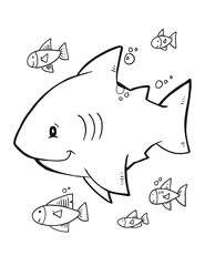 Cute Shark Ocean Coloring Page Vector Illustration Art