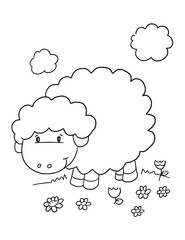 Cute Sheep Coloring Book Page Vector Illustration Art