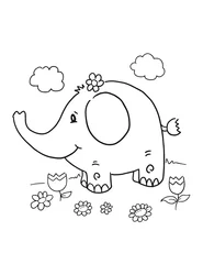Wall murals Cartoon draw Cute Safari Elephant Coloring Book Page Vector Illustration Art