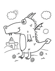 Cute Dragon Coloring Book Page Vector Illustration Art