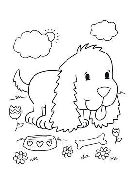 Cute Puppy Dog Coloring Page Vector Illustration Art