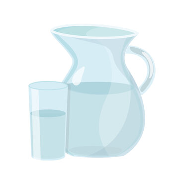 Transparent water jug, transparent glass of water