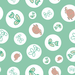 Turtle Flower Circle Seamless Pattern
