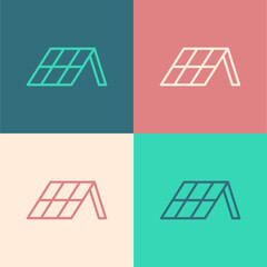 Pop art line Solar energy panel icon isolated on color background. Vector