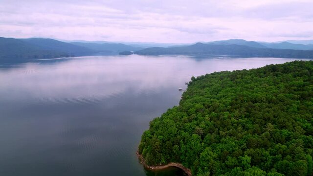 Aerial Push into Lake Jocassee in South Carolina, Lake Jocassee