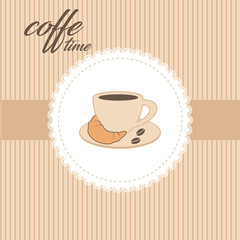 Coffee design on a beige background with a fragrant bun, vector illustration,