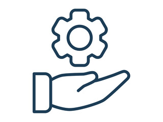 hand gear single icon white isolated background with outline style