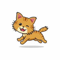 Vector cartoon character cute brown tabby cat running for design.