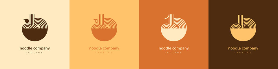 spaghetti icon in a plate. logo for a noodle company. abstract vector wok template. simple restaurant or cafe emblem