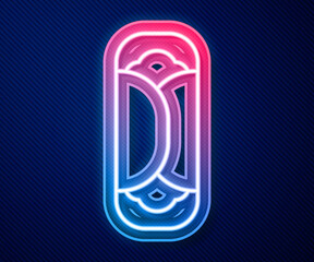 Glowing neon line Burrito icon isolated on blue background. Traditional mexican fast food. Vector