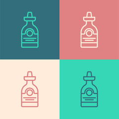 Pop art line Tequila bottle icon isolated on color background. Mexican alcohol drink. Vector