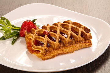 Sweet puff pastry served strawberry