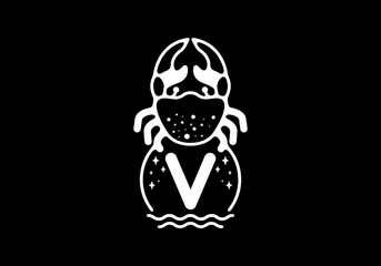 White black crab line art with V initial letter