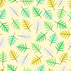 Modern fashionable seamless graphic ditsy pattern design of tropical exotic monarch fern leaves. Artistic vector foliage background suitable for fashion, interior, wrapping, packaging, textile industr