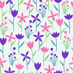 Trendy attractive hand drawn vector seamless floral ditsy pattern. Modern elegant repeating blooming flowers background suitable for screen printing and textile industry