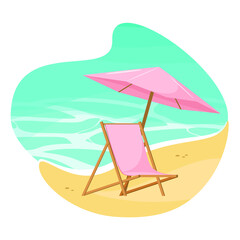 Pink chaise longue on the beach background. Sea, ocean.