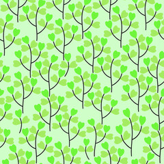 Vintage trendy vector seamless ditsy pattern of plants and heart shaped leaves. Nature foliage background suitable for wallpapers, web page backgrounds, surface textures, textile