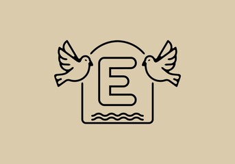 Black line art of birds with E initial letter