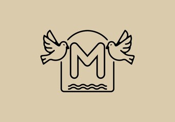 Black line art of birds with M initial letter
