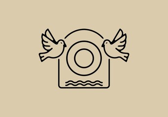Black line art of birds with O initial letter