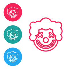Red line Clown head icon isolated on white background. Set icons in circle buttons. Vector