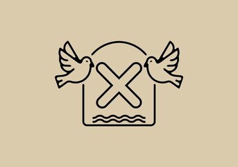 Black line art of birds with X initial letter