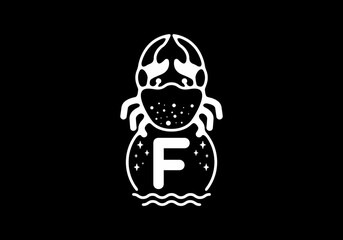 White black crab line art with F initial letter