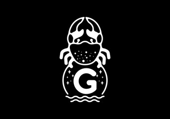 White black crab line art with G initial letter