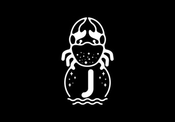 White black crab line art with J initial letter