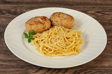 Spaghetti with homemade chicken cutlet