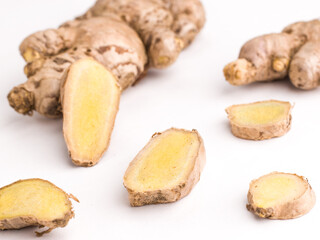 Fresh Ginger on white  background stock image.