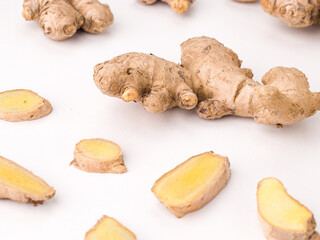 Fresh Ginger on white  background stock image.
