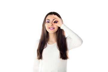 Naklejka premium Brunette teenager girl with purple makeup