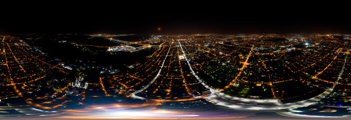 Rostov-on-Don, Russia. Panoramic view of the central part of Rostov-on-Don. Night aerial view....