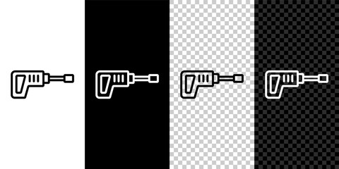 Set line Electric rotary hammer drill machine icon isolated on black and white, transparent background. Working tool for construction, finishing, repair work. Vector