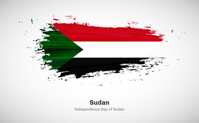 Creative happy independence day of Sudan country with grungy watercolor country flag background